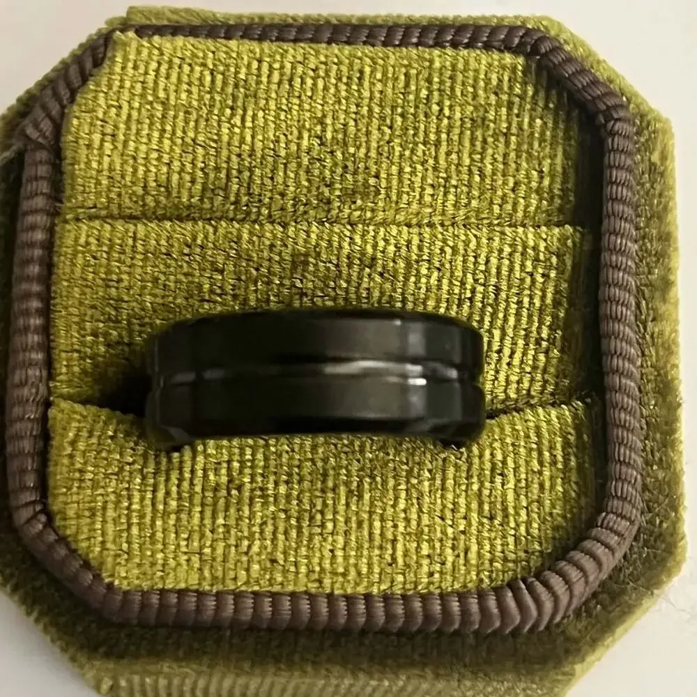 Unbranded Black Tungsten Carbide Grooved Center Wedding Band Ring